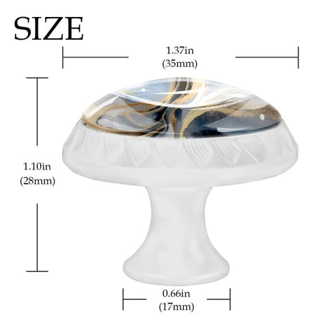 Set Of Four Blue And White Marble Texture Round Cabinet Knobs One Point Three Seven Inch Drawer Pulls For Kitchen Cabinets Dressers Closets Gotta Love This Fresh Vibe Clean Look No Fuss Install Total Home Glow Up, showing size dimensions of 1.37in round knobs.