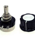 5K Ohm 6mm Shaft Rotary Taper Potentiometer With Knob, Carbon Film, Single Turn, 3 Terminals, Round Shaft, Compact 25x14mm Body