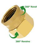 Brass Swivel Double Female Garden Hose Adapter Three Fourth Inch NPT Female To Three Fourth Inch GHT Female Easy Quick Fit Water Hose Connector For Leak Free Outdoor Use Durable Universal Fit, brass swivel connector with 360° revolve