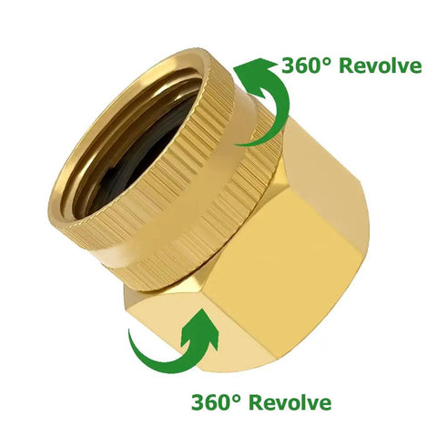 Brass Swivel Double Female Garden Hose Adapter Three Fourth Inch NPT Female To Three Fourth Inch GHT Female Easy Quick Fit Water Hose Connector For Leak Free Outdoor Use Durable Universal Fit, brass swivel connector with 360° revolve
