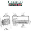 Heavy Duty Rust Resistant 304 Stainless Steel Flanged Hex Bolts With Integrated Flange 5/16 18 Thread 3/4 Length Grip dimensions image.