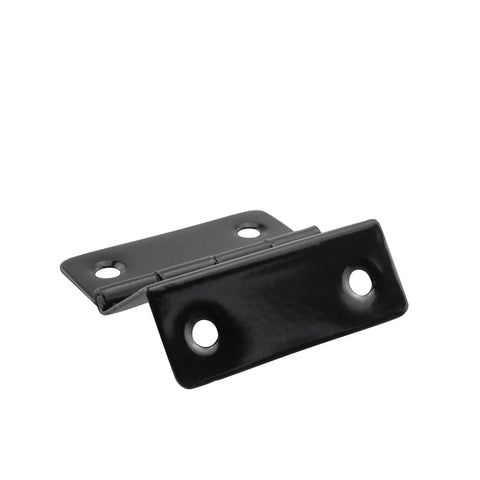 Built Tough Four Pack Black Five Hole Folding Shutter Hinges For Heavy Duty Cabinet Drawer And Furniture Projects Including Storage Box Hardware Featuring No Sweat Installation And Rust Proof Finish in close-up view.