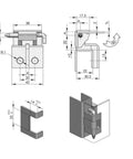 Technical drawing of Distribution Cabinet Door Hinge Fitting Hardware Part For Electrical Panels, durable bendable hinges, easy install.