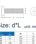 Socket Cap Screws Flat Head Set Black Carbon Steel Cross Recessed M4 M5 M6 M8 Corrosion Resistant size chart