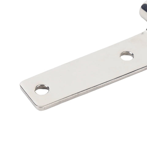 Close-up of a heavy-duty stainless T-shape hinge for durable door applications in RVs and yachts.