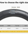 Heavy Duty 2 Pack Fat Bike Inner Tubes 24x4.0 to 4.5 AV32mm Schrader Valve size guide and dimensions display