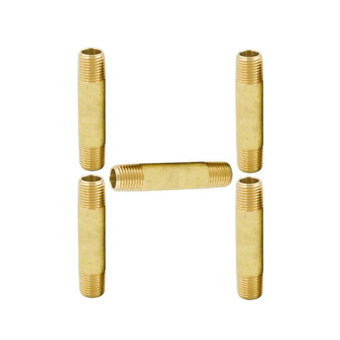 Five-pack Brass Pipe Fitting Long Nipple Heavy Duty One Quarter Inch NPT Male To One Quarter Inch NPT Male Extender Connector display