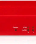 Firebox T45 With Poe Network Security Appliance With Three Year License, red tabletop unit with status indicators.