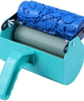 5 Inch Paint Coating Roller Tool For Wall Decoration And Monochrome Design Application Features A Super Slick Handle And No Hassle DIY texture roller with blue patterned cylinder.