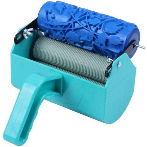 5 Inch Paint Coating Roller Tool For Wall Decoration And Monochrome Design Application Features A Super Slick Handle And No Hassle DIY texture roller with blue patterned cylinder.