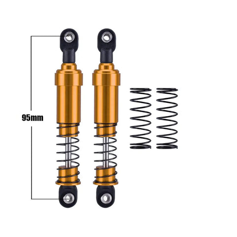 Beefy 4Pc Aluminum Big Bore Shocks 95mm For 1/10 RC Crawler Builds LCG Chassis Gspeed V3 Element Enduro SCX10 TRX4 Gamde R1 Comp DIY Gold Finish Heavy-Duty Upgrade Kit For Pro Builders And Hobbyists with two spring sets.
