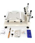 Manual Solder Paste Printer With Adjustable Height For PCB SMT Stencil Printing 300 By 400 mm on white background with tools