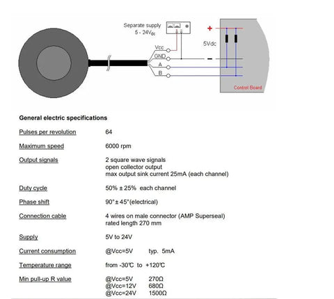 Tough Build Motor Speed Encoder Swap For Golf Carts Electric Vehicles Forklifts And Pallet Trucks featuring electric specifications diagram.