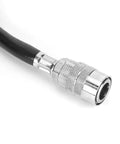 Total Game Changer 7.5 Meter PVC Air Hose Kit With Lightning Fast Quick Connect Fittings For Pneumatic Tools And Air Compressor Units Legit High Quality Built Solid For Tough Auto Repair Home Maintenance And DIY Projects Anywhere black PVC hose quick-connect fitting close-up