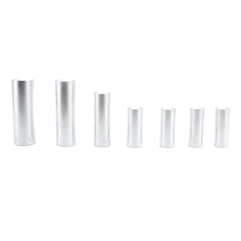 7 Piece Oxygen Sensor Socket Wrench Set And Cr Alloy O2 Removal Tool Kit For Grease Monkey Approved Garage Jobs Featuring Snug Hex Grip and No Sweat Swap Installations, showcasing silver forged alloy sockets.