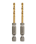 DEWALT 1/8 in titanium nitride coated drill bits, 2-pack with hex shanks.