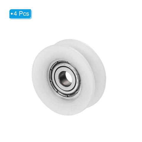 U Groove Nylon Pulley Wheel 5x25x9mm Set of 4 for Sliding Doors Windows Drawers and Conveyor Tracks White Heavy Duty Bearing Guide Rollers for Smooth Sliding and Durable Hardware, white nylon wheel