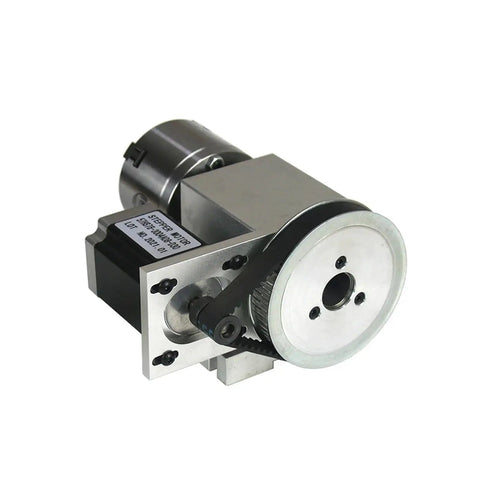Shop Ready Cnc Rotary Indexing Head Four Axis A Axis Assembly Featuring 65Mm Center Height And 100Mm Four Jaw Chuck Built Tough For Heavy Duty Milling, showing a stepper motor assembly.