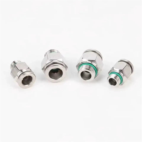 Ten Pack Pneumatic Hose Fittings Set 304 Stainless Steel Quick Release Air Tube Connectors For M5 1/8 1/4 3/8 1/2 Inch Tubing Durable PC12 G04 Assembly Kit, four fittings