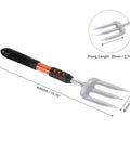 Set of 2 15.7 Inch Hand Garden Fork With 3 Tines High Carbon Steel Non Slip Ergonomic Handle Hardened Digging Pitch Fork For Weeding Transplanting Loosening Soil Planting Garden Farm Backyard Use showing length and handle details.
