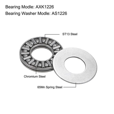 Beefy Heavy Duty Thrust Needle Roller Bearings With Washers Set 12mm Bore 26mm Outer Diameter 2mm Thick 10 Pieces Chrome Steel