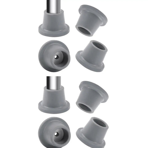 8 Pack Replacement Feet For Shower Chair With Large Base Non Slip Grippy Rubber Caps in grey, showing top and side view