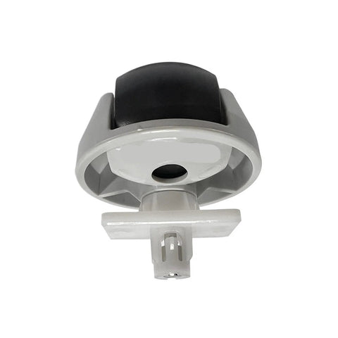 Front view of omni-directional caster wheel for Roborock vacuums, white wheel with black housing