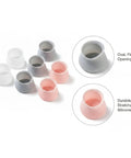 Beefy Silicone Oval Chair Leg Caps For Hardwood And Tile Floors Sturdy Glide Pads To Protect Furniture From Scratches Easy Snap On Fit And Built To Last 1 Pack shown in gray, white, and pink colors. Oval opening and durable material highlighted.