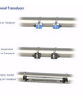 Ultrasonic Flow Meter With TM1 Sensor For Metal And Plastic Pipes showing clamp-on transducers for different pipe conditions.