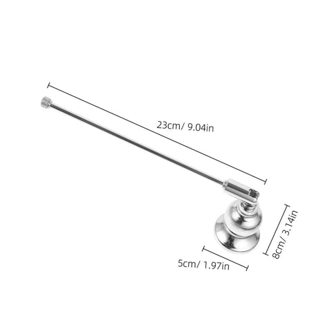 Christmas Metal Candle Fire Extinguisher Cap With Long Handle, Effortless Tealight Snuffer with measurements on a white background.