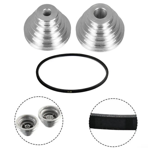 Heavy Duty Aluminum 5 Step Variable Pulley Kit For Benchtop Drill Press V Belt Transmission Wheel Set With 14mm And 22mm Bore K26 Rubber Belt Motor Shaft Drive That Slams Down Performance, two aluminum pulleys and K26 belt