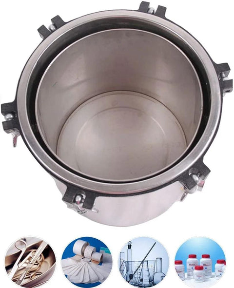 OLizee 4.7-gallon stainless steel electric autoclave steam sterilizer, top-down view with clamp lid
