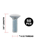 Three Eighths Inch Long Six Thirty Two Thread Oval Head Milled Slot Replacement Wall Plate Screws White 50 Pack