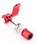 Red aluminum alloy Bike Seatpost Quick Release Clamp and Skewer Fastener Replacement for tool-free height adjustment.