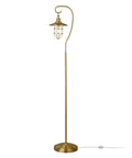 Nautical Floor Lamp With Glass Shade In Brass And Clear Finish, lantern style lamp for cottage vibes in living rooms or offices.