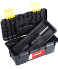 Compact 10 Inch Two Layer Toolbox For Easy Transport And Smart Organization Portable Tool Case With Secure Latch, open view showing interior.
