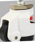Heavy Duty Swivel Casters 4 Pack Adjustable Leveling Feet Six Inch Flat Base close-up view of a caster with aluminum body and nylon wheel.
