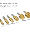 Countersink Drill Bit Set 6mm 8mm 9mm 12mm 16mm 19mm With One Quarter Inch Hex Shank 90 Degree 5 Flute Titanium HSS Chamfer Tool