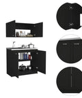 Top Shelf Two Part Cabinet Set In Black Engineered Wood Built Tough With Smooth Modern Lines showcasing dual storage shelves.
