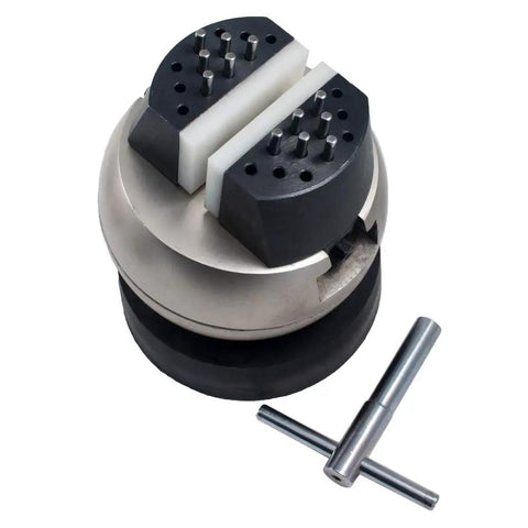 Pro Grade Engraving Block Ball Vise 5 Inch Heavy Duty Rock Solid Steel Body With 360 Degree Tilt Spin And Rotation Nylon Vice Jaw 24 Pinhole Slots