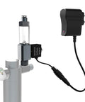 CO2 Solenoid Valve With Adapter For Desktop Aquarium CO2 System Kit Plug And Play Ready, connected to tubing, silver finish, front view