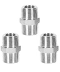 Three Piece Set Of One Quarter Inch NPT Male Stainless Steel Nipple Connectors With Hex Heads 304 Stainless Steel Heavy Duty