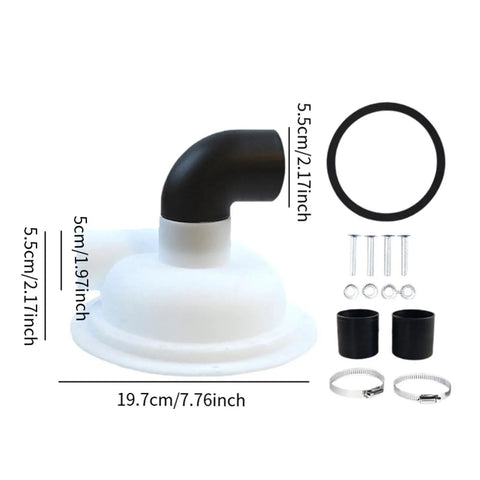 Heavy Duty Cyclone Separator Cover For Vacuum Dust Collection No Fuss Replacement Cover with black elbow and mounting accessories.