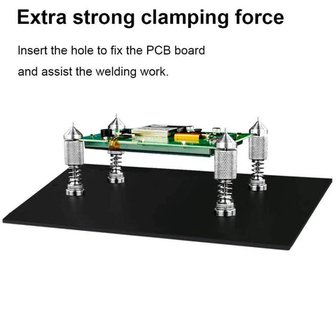 4 Piece Soldering Helping Hand Set With Magnetic PCB Holders ESD Safe Metal Tower Clamp Fixtures displayed on a base
