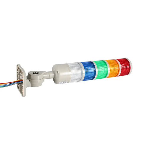 Heavy Duty Five Tier Signal Tower Stack Lights With Rotatable Base And Built In Sounder Alarm Steady Flashing Options For Busy Manufacturing Floors Tough Shell Design Straight Wire Connection Rock Solid Reliability Guaranteed Performance