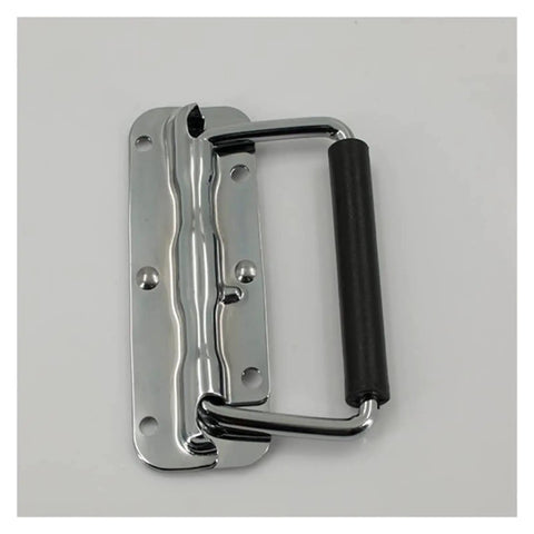 Heavy Duty Stainless Steel Folding Carry Handle With Slick Rubber Grip Rock Solid Build Holds Up To 100 Lbs No Fuss Screw Mount For Flight Cases Toolboxes And Equipment Cabinets