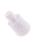 Onion blossom maker, white plastic kitchen tool with slotted base for blooming onions.