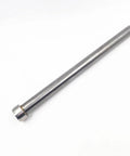 Carbide plunger for water jet machine, side view; metal cylindrical rod with end cap.