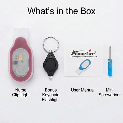 Clip On Led Flashlight With Magnetic Ends Hands Free Night Light For Nursing Walking Running And Sports Red Emergency Beam Keychain Compact Clip Light For Clothing Or Gear with accessories.