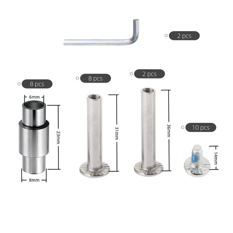 Pro Inline Skate Repair Kit 30 Piece Set With 6mm Aluminum Axles Stepped Bearing Spacers Axle Screws And Hex Wrenches shown